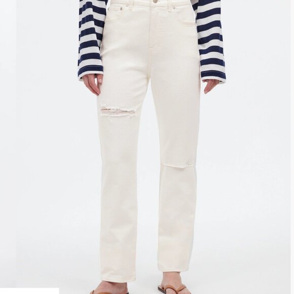 Madewell The '90s Straight Jean - Size 24 Tall - White Stretch High Rise Jeans - Picture 3 of 14